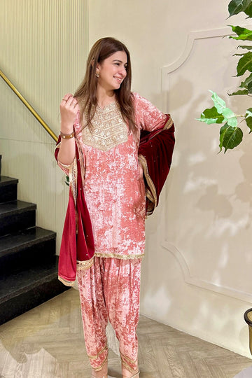 Naaz Pink Velvet Kurta Salwar Co-ord