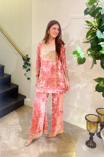 Aaliya Pink Velvet Kurta Co-ord