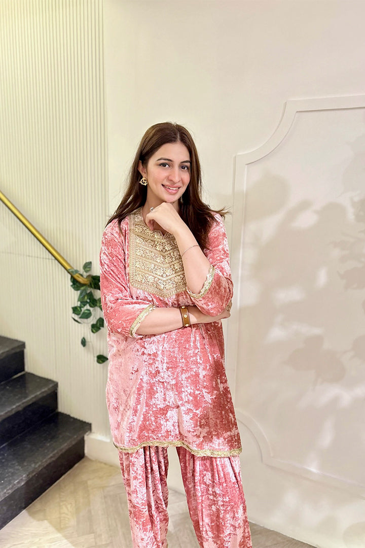 Naaz Pink Velvet Kurta Salwar Co-ord