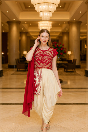 Crimson Regal Dhoti Co-ord