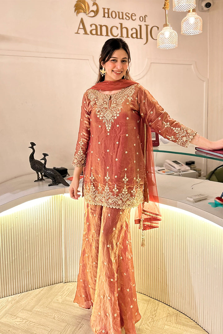 Terracota Bloom Sharara Ensemble - 3 pc Set
