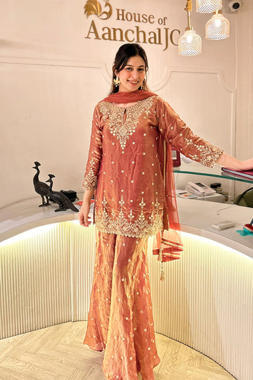 Terracota Bloom Sharara Ensemble - 3 pc Set