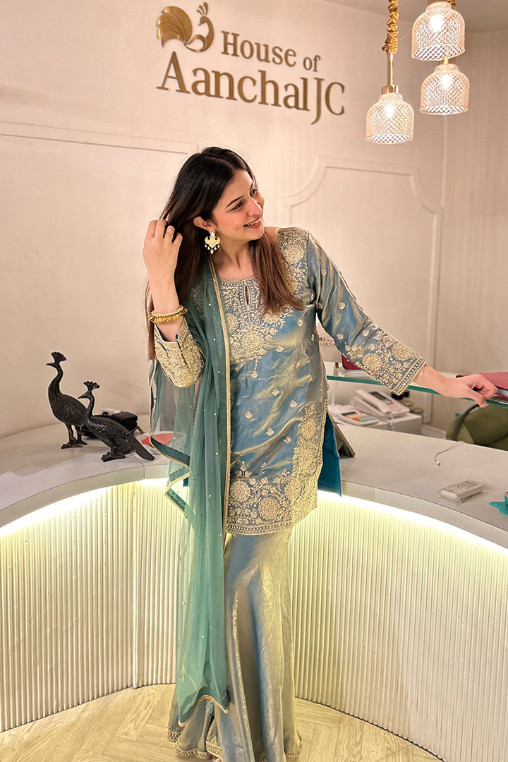 Aqua Elegance Sharara Set - 3 pc Set