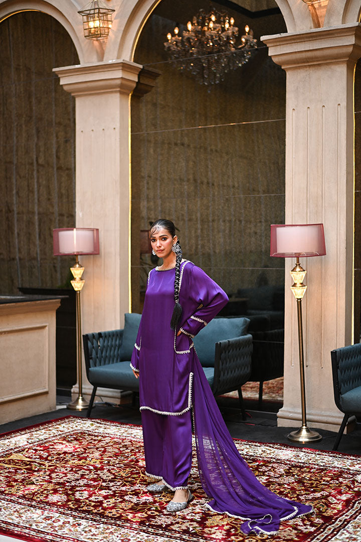 Sufi Purple Suit set With Dupatta